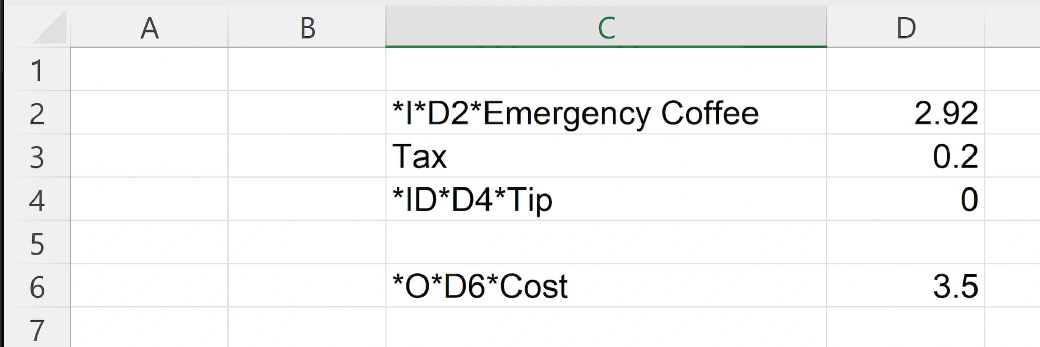 Excel example after adding Codcel input and output tags